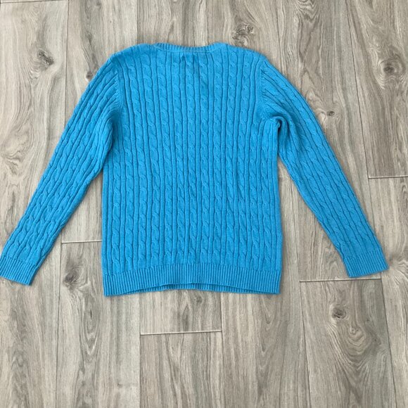Croft & Barrow Sweater Women's XL Blue Cable Knit Button Shoulder Crew Neck - Picture 2 of 6
